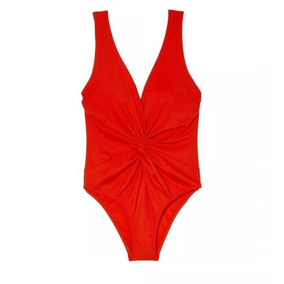 VICTORIA’S SECRET Twist Plunge One-Piece Solid Red Swimsuit Beach Summer Size M - Picture 1 of 7